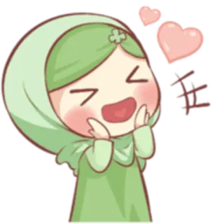 😁 Cartoon, Mädchen, Süß, Hijab, Liebe, Herzen whatsapp sticker