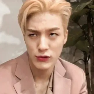 🤟 đàn ông, người, liếc mắt, tóc vàng, áo vest hồng, chân dung telegram sticker