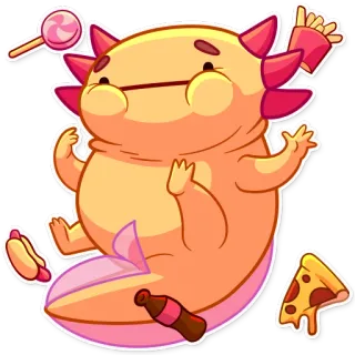 🍕 axolotl, cartone animato, carino, cibo, adesivo, divertente telegram sticker