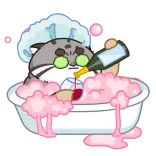 🤩 猫, 浴缸, 泡泡, 放松, 水疗, 葡萄酒, 可爱, 卡通 telegram sticker