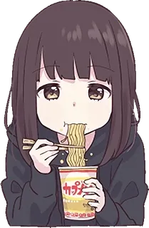 🍜 カプメン Аниме, Девушка, Лапша, Рамен, Еда, Есть, Милый telegram sticker