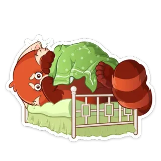 🫣 แพนด้าแดง, นอนหลับ, เตียง, การ์ตูน, สัตว์, น่ารัก, สติกเกอร์ telegram sticker