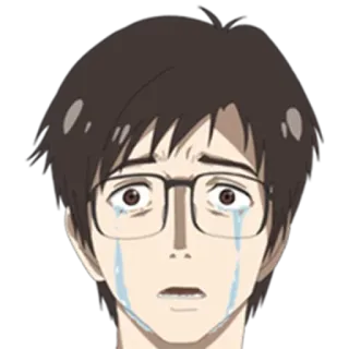 😟 anime, crying, sad, glasses, tearful, emotional, upset, character telegram sticker