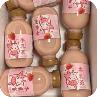 🫥 牛乳茶 herbata mleczna, napój, truskawka, krowa, drinka telegram sticker