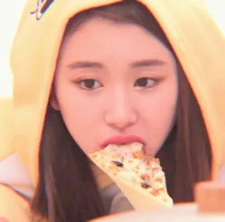 🌊 mulher, comendo, pizza, comida, coreano, asiático telegram sticker