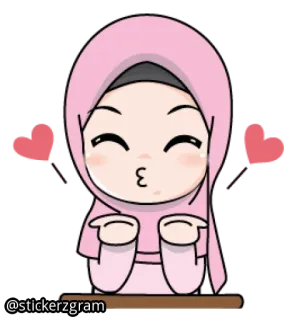 ☺️ Cartone animato, Donna, Hijab, Carino, Cuori whatsapp sticker