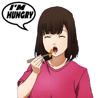 🍏 I'M HUNGRY Anime, Hambriento, Comida, Palillos, Dibujos animados, Comiendo whatsapp sticker