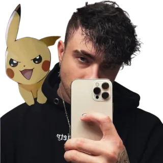 😁 Pikachu pokemon, anime, cartone animato, uomo, selfie, telefono, pikachu telegram sticker
