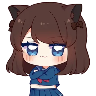 😏 anime, chibi, cute, cat ears, school uniform, cartoon whatsapp sticker