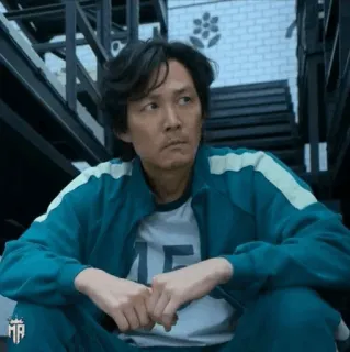 😐 Seong Gi-hun Squid Game 韩剧, 生存游戏, 悲伤, 鱿鱼游戏, Netflix, 李政宰 telegram sticker