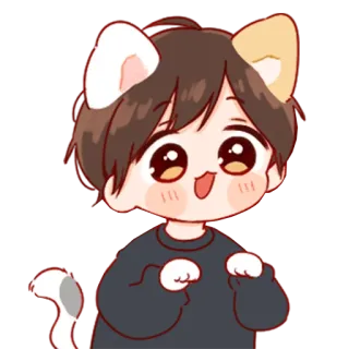 💞 gato, niño, lindo, dibujos animados, orejas, kawaii whatsapp sticker