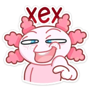 😂 хех axolotl, mignon, dessin animé, drôle, rose, expression, clin d'oeil whatsapp sticker