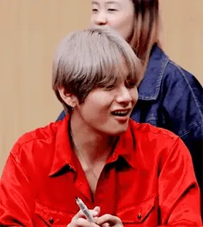😧 persona, hombre, firma, camisa roja, pelo plateado, cartel de fan telegram sticker