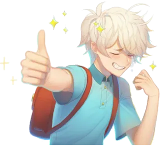 👍 Аниме, Парень, Счастливый, Большой палец вверх, Позитив, Блеск telegram sticker