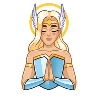 😇 anjo, asas, auréola, loira, rezando, mulher telegram sticker
