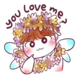 😁 you love me? anjo, kawaii, fofo, asas, coroa de flores, pergunta telegram sticker