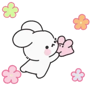 😊 可爱, 卡通, 动物, 兔子, 花 telegram sticker