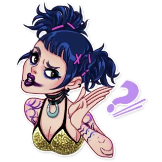 🤨 wanita, pertanyaan, ungu, stiker, kartun, karakter telegram sticker