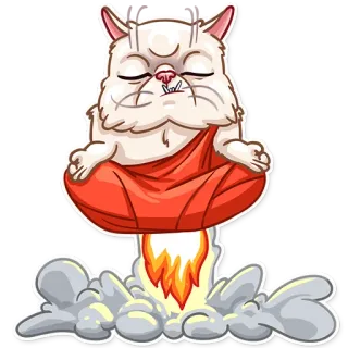 🤯 gato, meditación, yoga, cohete, dibujos animados, divertido, animal, humo telegram sticker