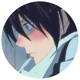 ☺️ Yato Noragami 动漫, 男性, 脸红, 蓝眼睛, 围巾, 黑发, 侧脸 whatsapp sticker