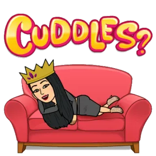 😚 Cuddles? câlins, dessin animé, canapé, reine, mignon, bitmoji telegram sticker