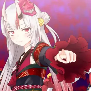 😏 Anime, Oni, Demônio, Chifres, Máscara vermelha, Garota anime telegram sticker