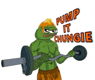 💪 Pepe the Frog PUMP IT CHUNGIE มีม, เปเป้, กบ, ยกน้ำหนัก, ออกกำลังกาย, ตลก telegram sticker