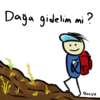 ⛰ Dağa gidelim mi? montagne, randonnée, dessin animé, sac à dos, voyage, nature, question, extérieur telegram sticker