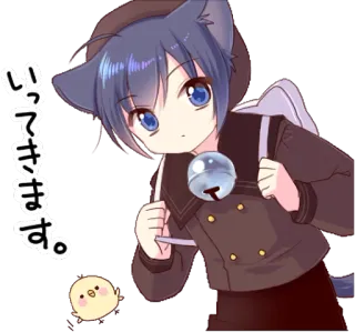 👋 いってきます。 Anime, Tai mèo, Dễ thương, Ba lô, Đồng phục học sinh, Gà con whatsapp sticker