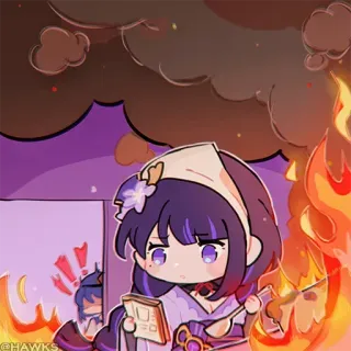 💠 Raiden Shogun Genshin Impact видеоигра, аниме, огонь, милый, чиби, Райдэн Сёгун, Genshin Impact telegram sticker