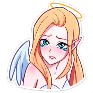 😥 angel, halo, wings, anime, elf, crying, sad, female whatsapp sticker