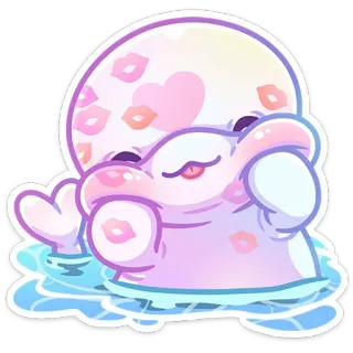 💋 polpo, cartone animato, carino, creatura marina, bacio, amore whatsapp sticker