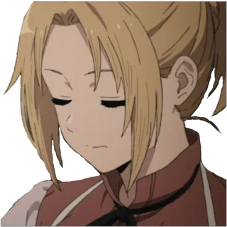 😔 anime, hoạt hình, nhân vật, tóc vàng, cô gái, biểu cảm telegram sticker