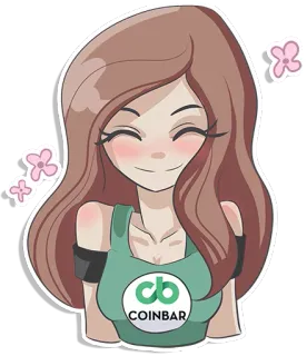 😊 COINBAR ragazza, cartone animato, adesivo, moneta, criptovaluta, logo, donna, sorriso telegram sticker