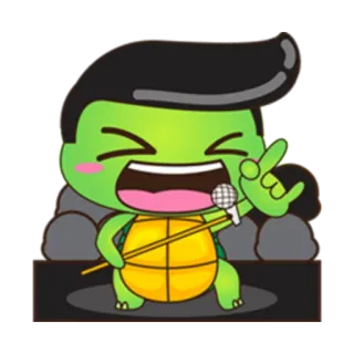 ✌ tartaruga, desenho animado, microfone, cantando, rock and roll telegram sticker