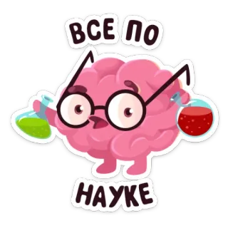 🤓 ВСЕ ПО НАУКЕ cerveau, science, bécher, lunettes, expérience, recherche whatsapp sticker