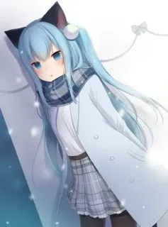 🥶 アニメガール, 青髪, 猫耳, 可愛い, kawaii, イラスト, 漫画 telegram sticker