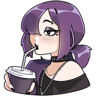 🧃 kartun, wanita, minum, sedotan, gothic, rambut ungu telegram sticker