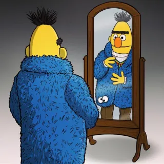 😄 Bert Sesame Street Muppet, Cartoon, Spiegel, Mantel, Blau whatsapp sticker