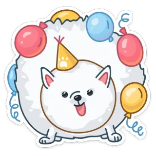 🍧 fête, célébration, chien, chiot, ballons, chapeau de fête, mignon telegram sticker
