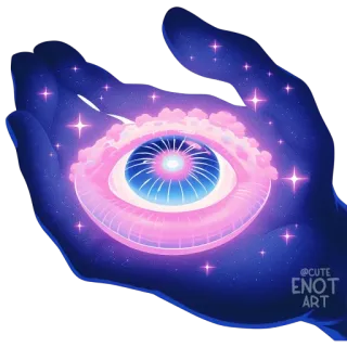 👁 @CUTE ENOT ART eye, hand, cute, art, pink, blue, sparkles, stars telegram sticker