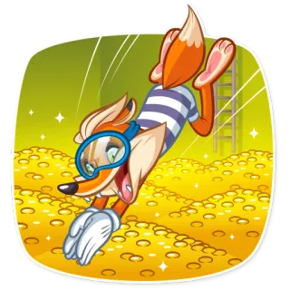 🏊 fox, swimming, treasure, gold, cartoon, cheerful, diving, masked thief telegram sticker