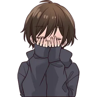 🫣 anime, triste, chorando, menino, cobrindo rosto telegram sticker