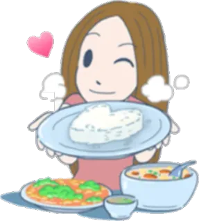 🍲 Desenho animado, Comida, Coração, Amor, Arroz, Mulher, Fofo, Cozinhando telegram sticker