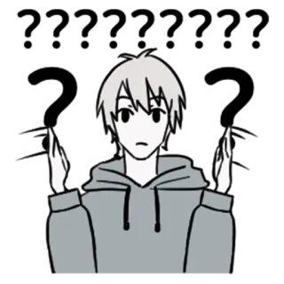 🤨 アニメ, 男の子, パーカー, ジェスチャー, 肩をすくめる telegram sticker