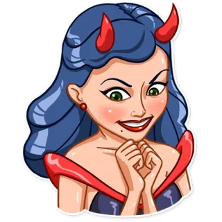 😈 дьявол, женщина, демон, красные рога, мультик, зло, искушение whatsapp sticker