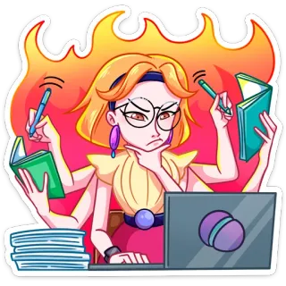 🔥 stres, kerja, bisnis, sibuk, wanita, kantor, tenggat telegram sticker