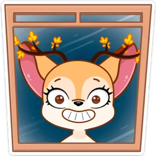 😬 veado, desenho animado, animal, janela, fofo whatsapp sticker