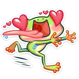 😍 rana, animale, amore, cartone animato, cuori, adesivo telegram sticker