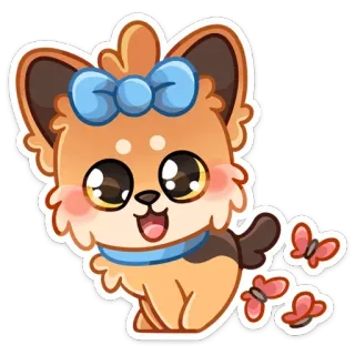 ☺ mignon, chiot, animal, chien, papillons, kawaii, autocollant telegram sticker